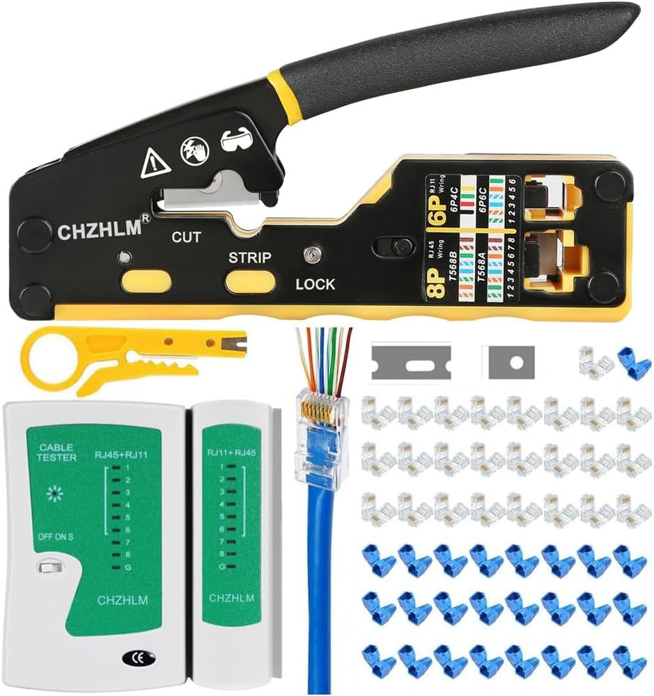 RJ45 Crimp Tool Kit Pass through Crimper RJ45 Crimping Tool Stripper Cutter Crim