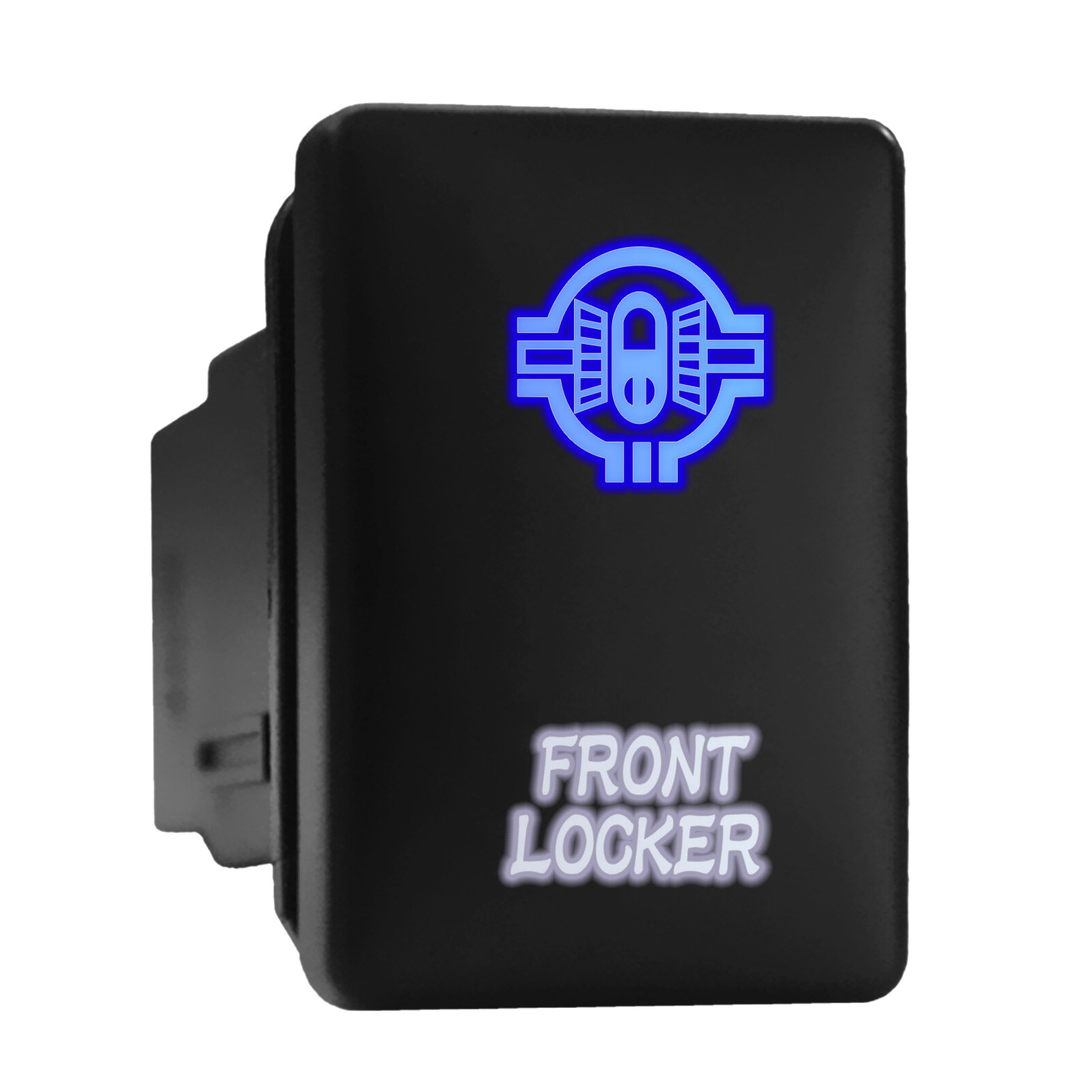 FRONT LOCKER Blue/White Backlit Short Push Button 1.28"x 0.87" (Fit: Toyota)