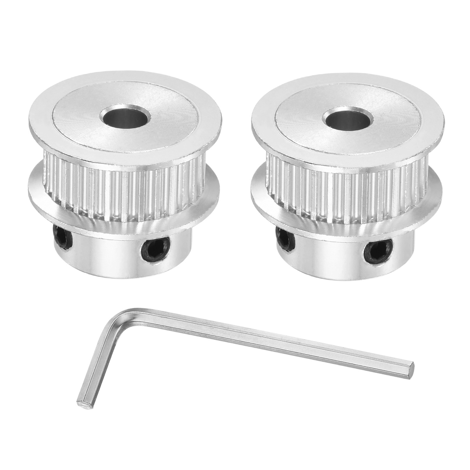 2 Pcs 2GT Pulley 30 Teeth 5mm Bore with Hexagonal Wrench for 6mm Belt Silver