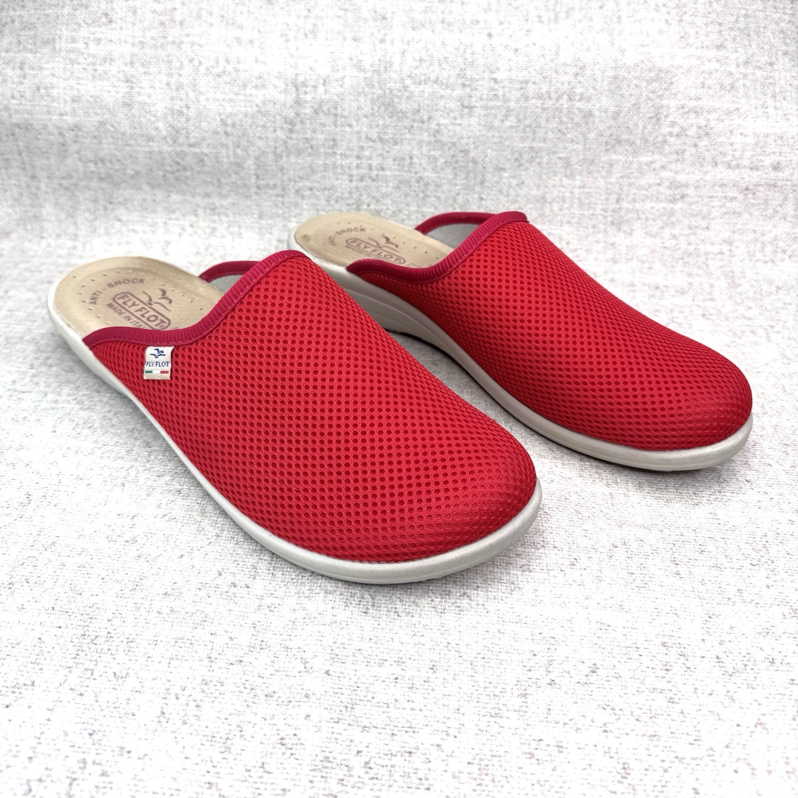 Fly Flot Italy Red Lightweight Slip On Mesh Clog Mule Shoe Size 9.5/41 Wedges
