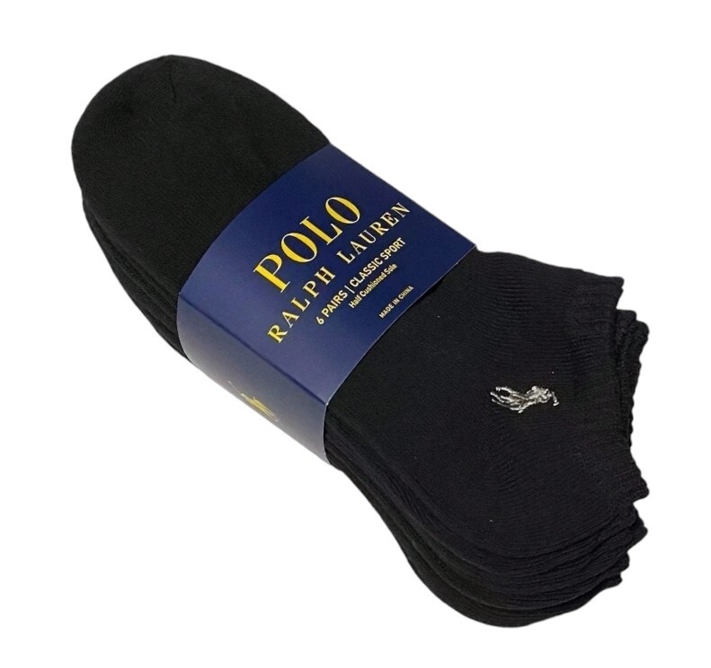 Polo Ralph Lauren Classic Sport 6-Pair Men's Low Cut Socks Black with Gray Pony