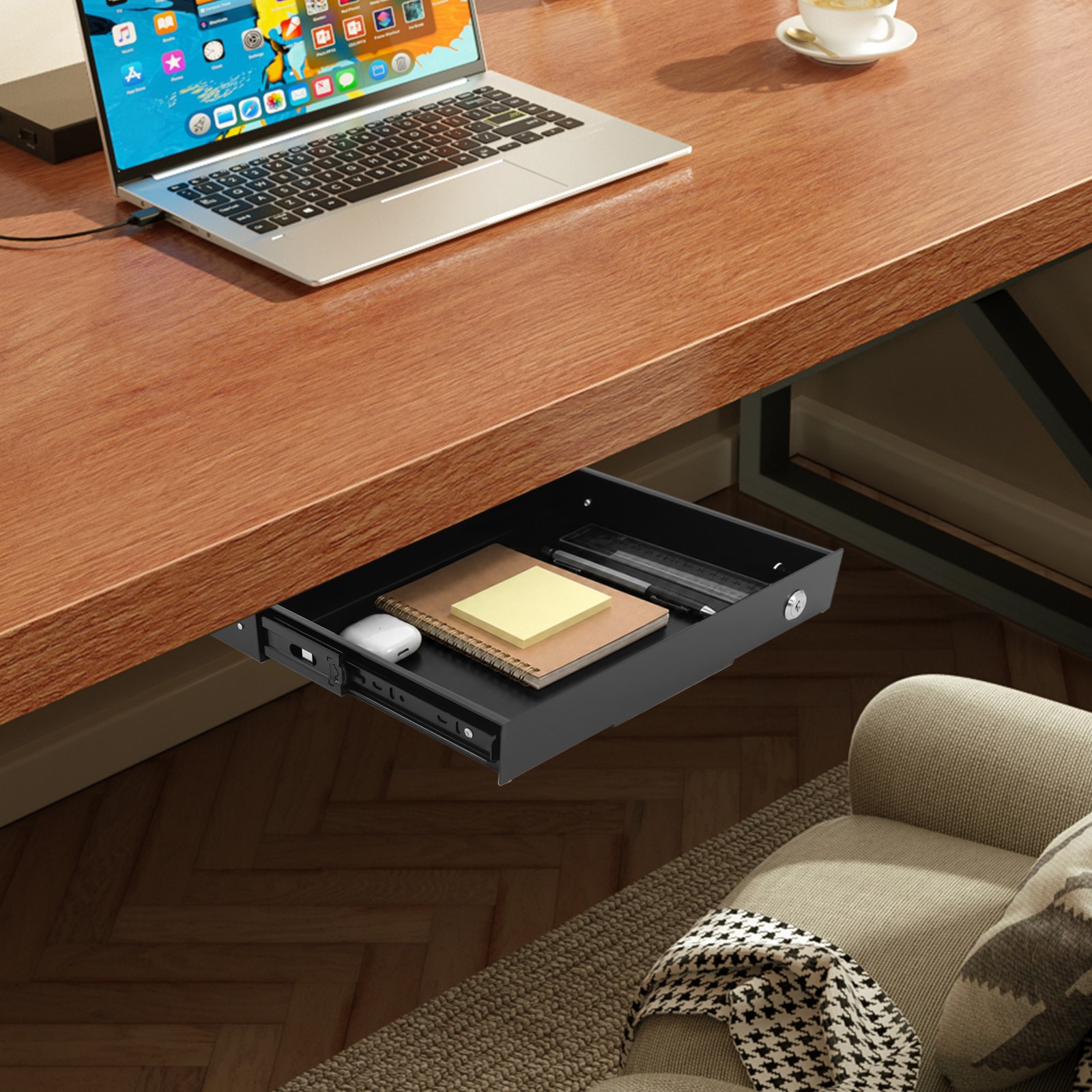 Under Desk Mounted Sliding Pull-out Drawer Drawer Storage Organizer For Office