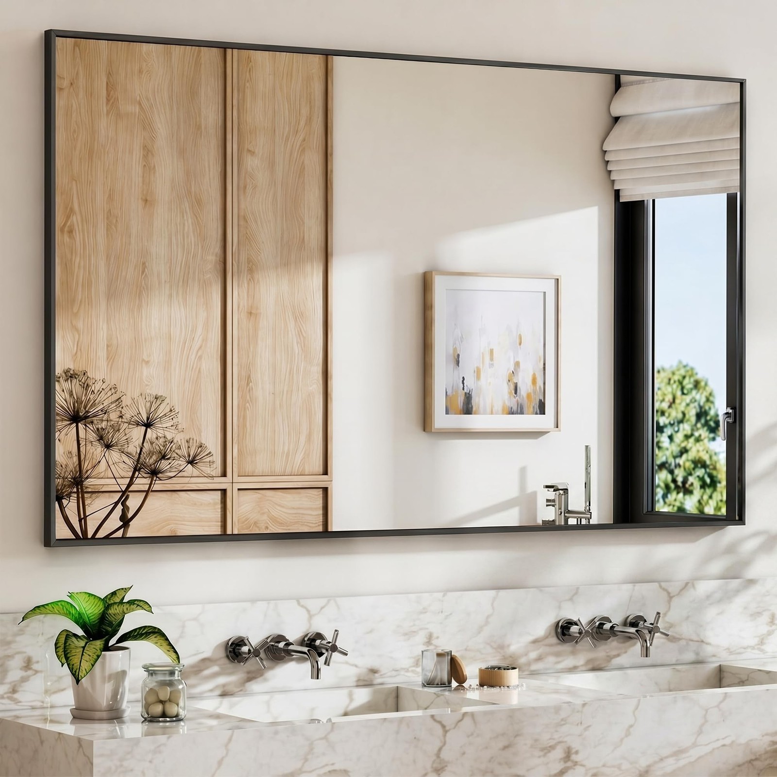 36" x 48" Matte Black Wall Mirror for Bathroom, 48" x 36" Oversized Rectangul...