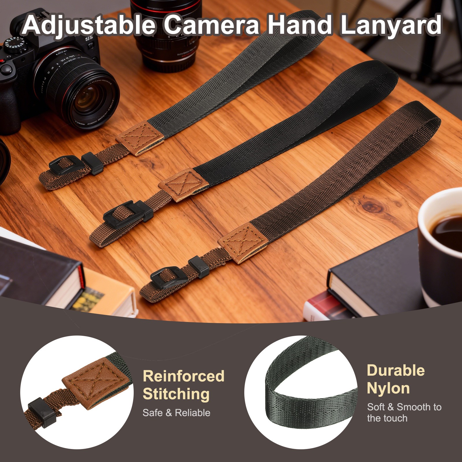2pcs Camera Wrist Strap (Gray) Safety Adjustable Camera Hand Strap Lanyard