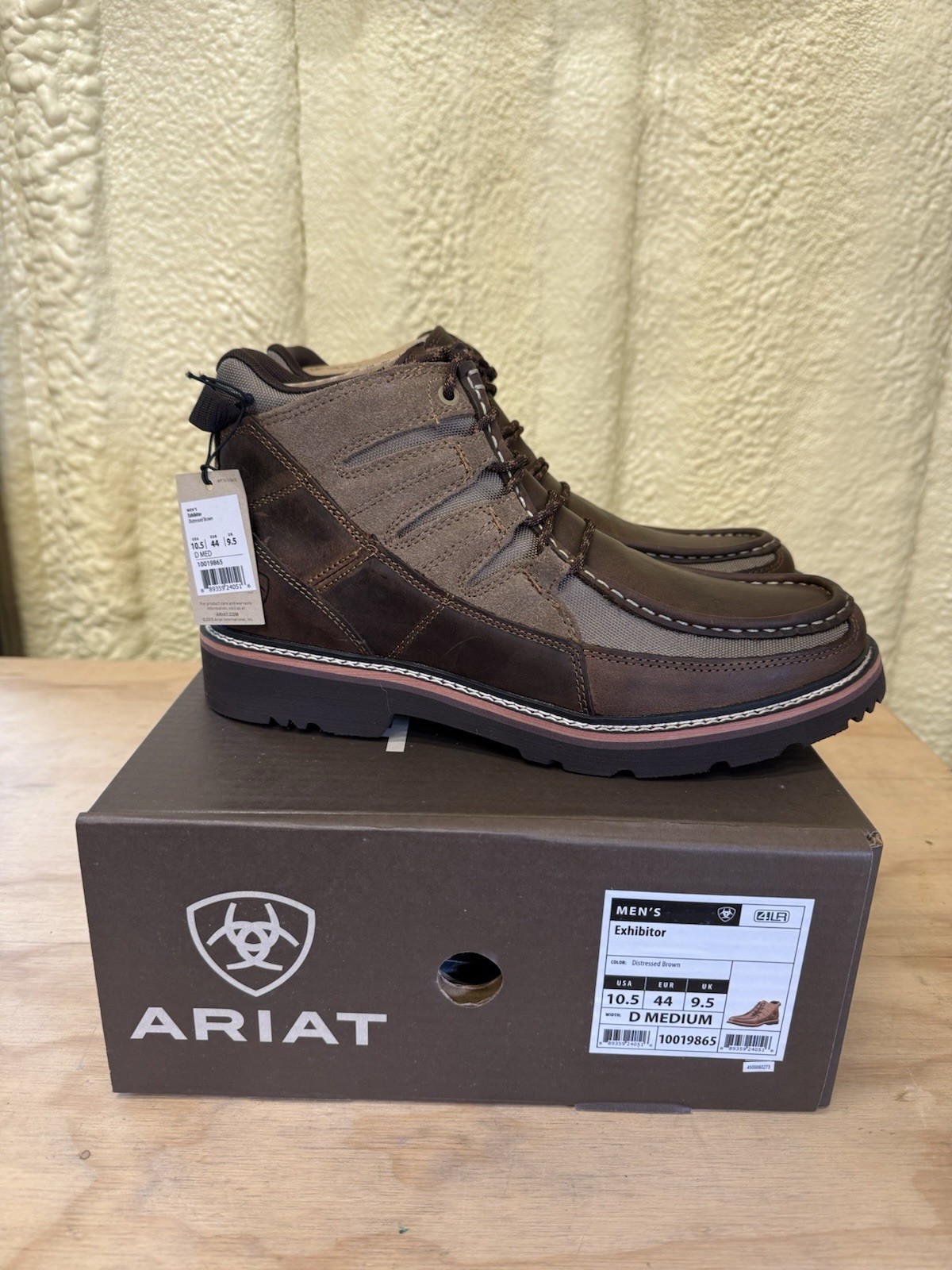 Ariat Men's Exhibitor Boot Distressed Brown LEATHER Size 10.5 D Style 10019865