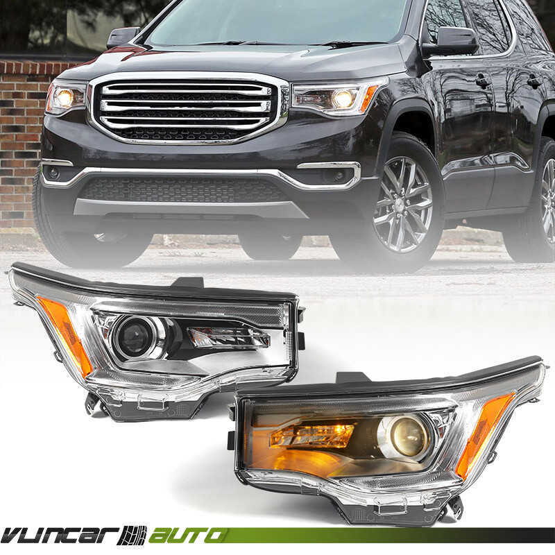 For GMC Acadia 2017-2019 w/LED DRL Chrome Halogen Headlights Assembly Left Right