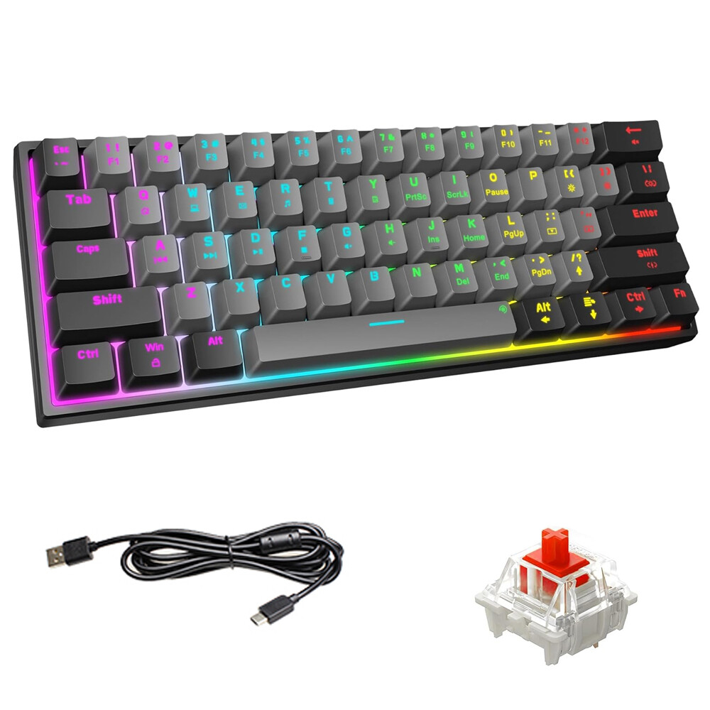 Snpurdiri 60% Wired Gaming Keyboard Rainbow Backlit Full Anti-Ghosting Compact