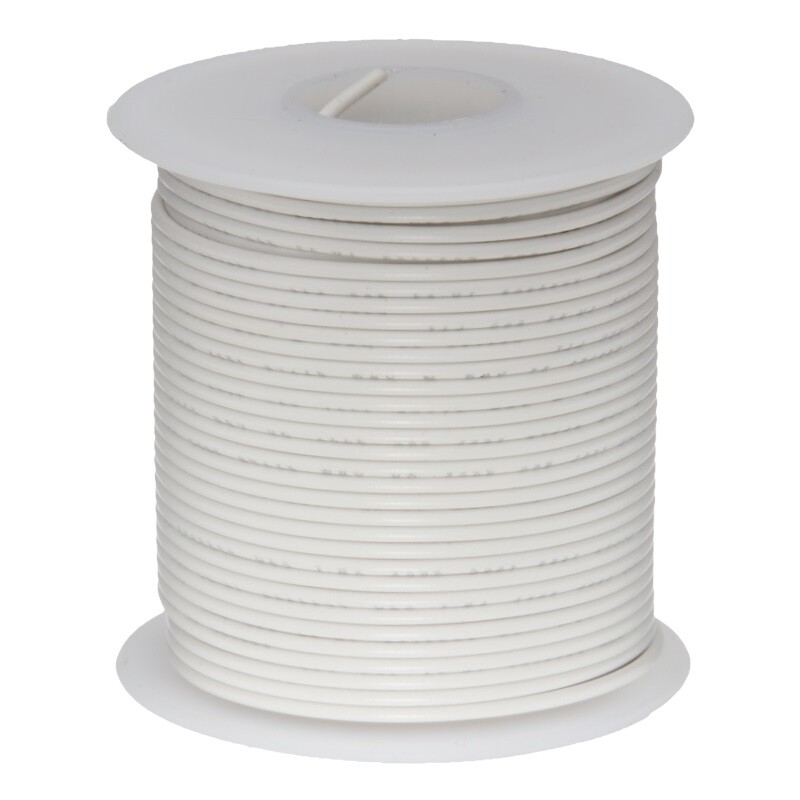 26 AWG Stranded Hook Up Wire, White, 25 ft, 0.039" Dia, UL1061, 300V