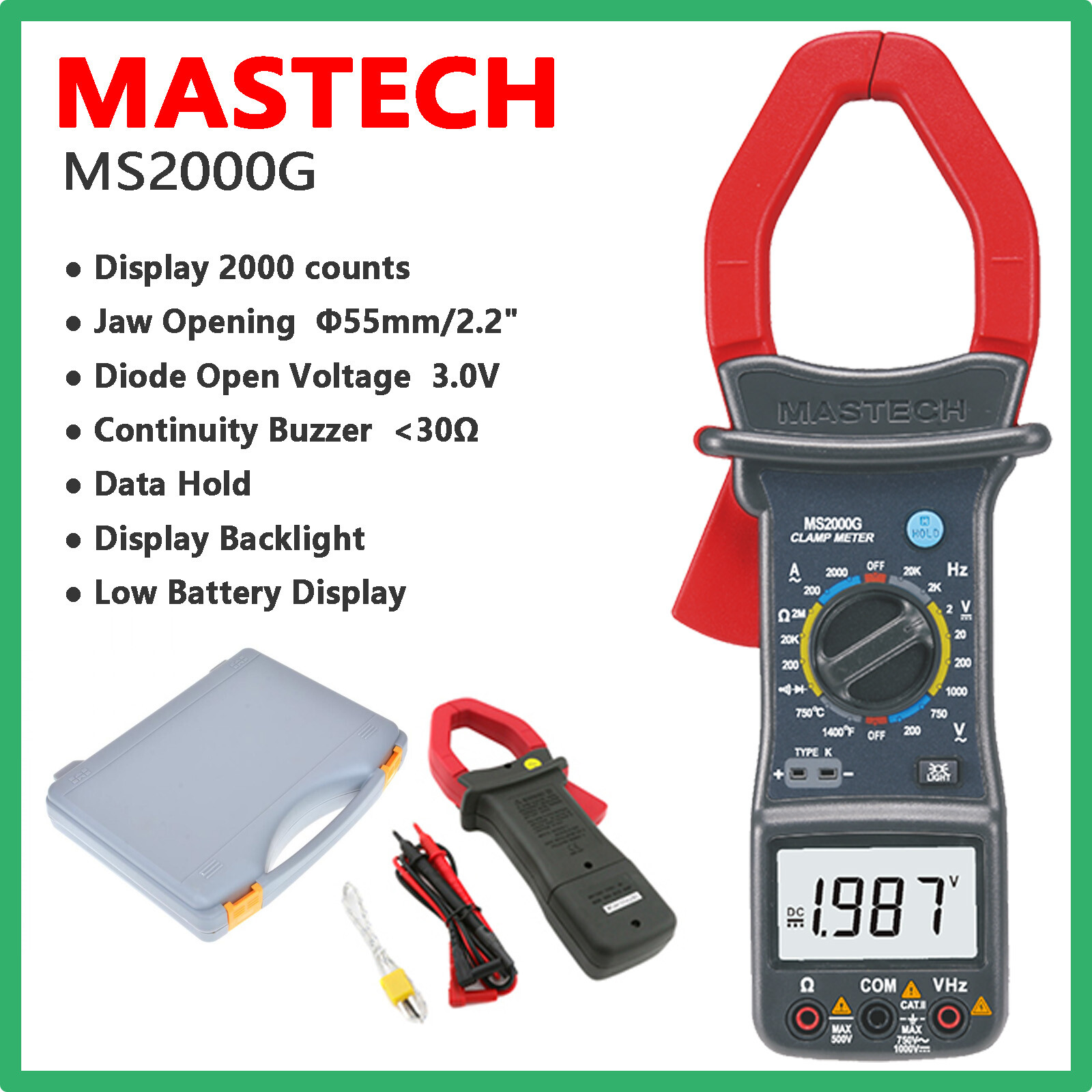 MASTECH MS2000G Digital Clamp Meters AC Current Clamp-on Multimeter ✦Kd