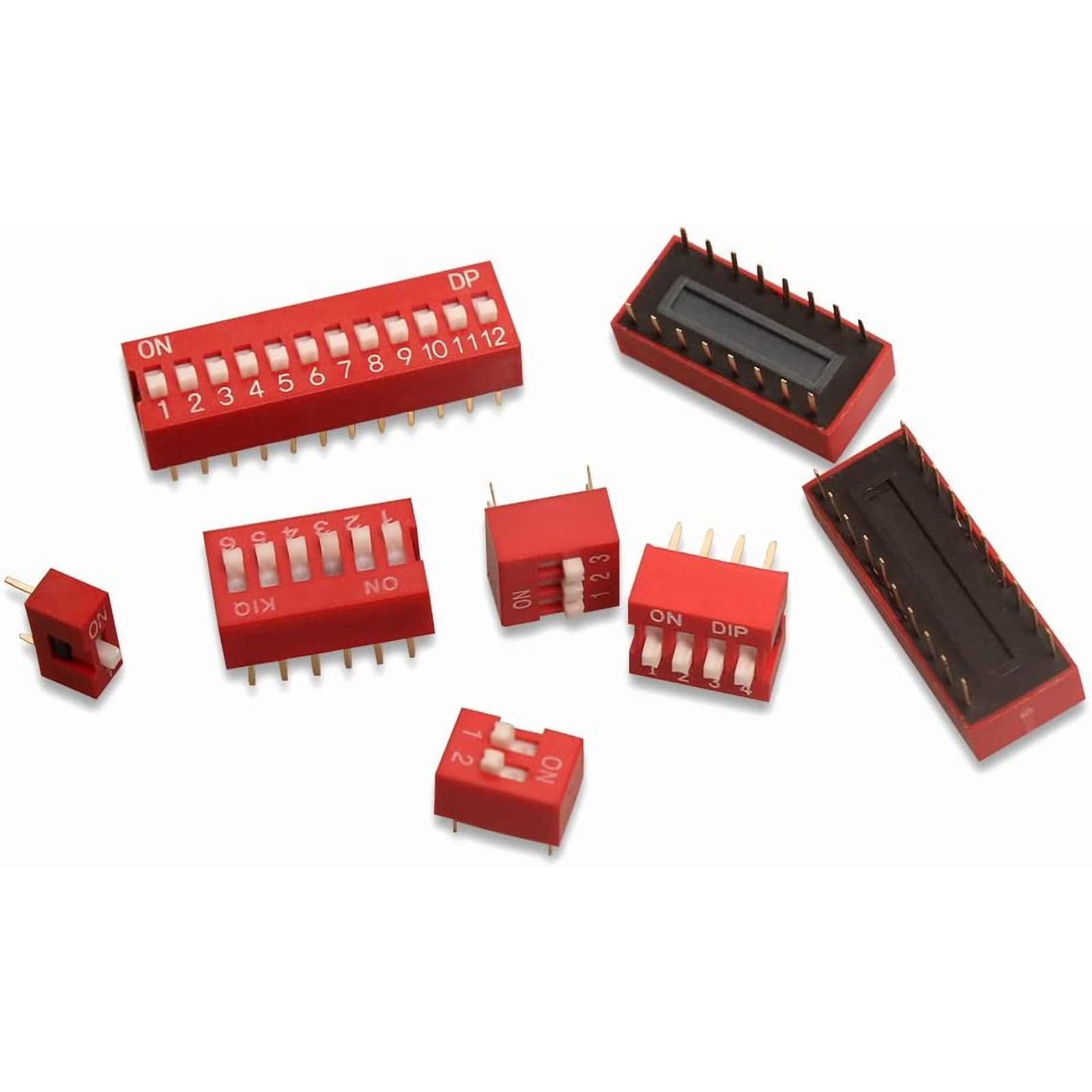 40PCS Double Row Dip Switch Assorted Kit 1 2 3 4 6 8 10 12 Position Red