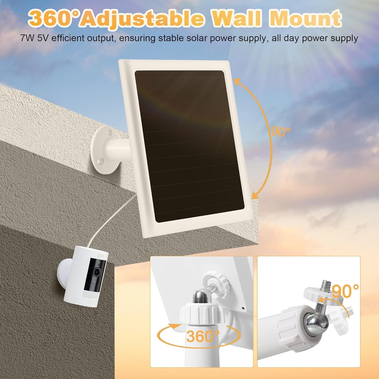 Solar Panel Charger for Ring Camera, Compatible with Stick Up Camera Battery,...
