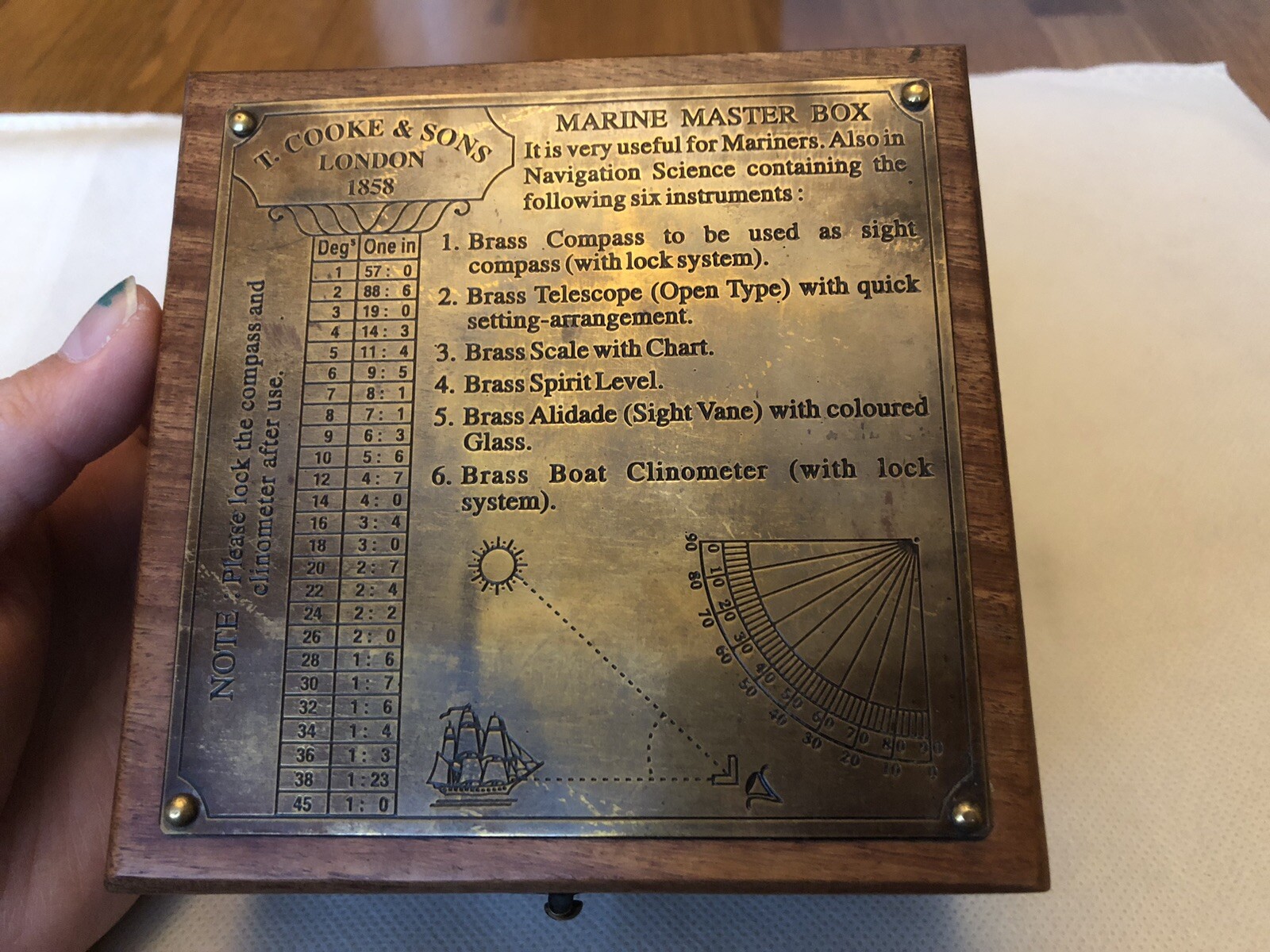 T. Cooke & Sons Brass Marine Master Box - Compass, Level, Telescope, Clinometer
