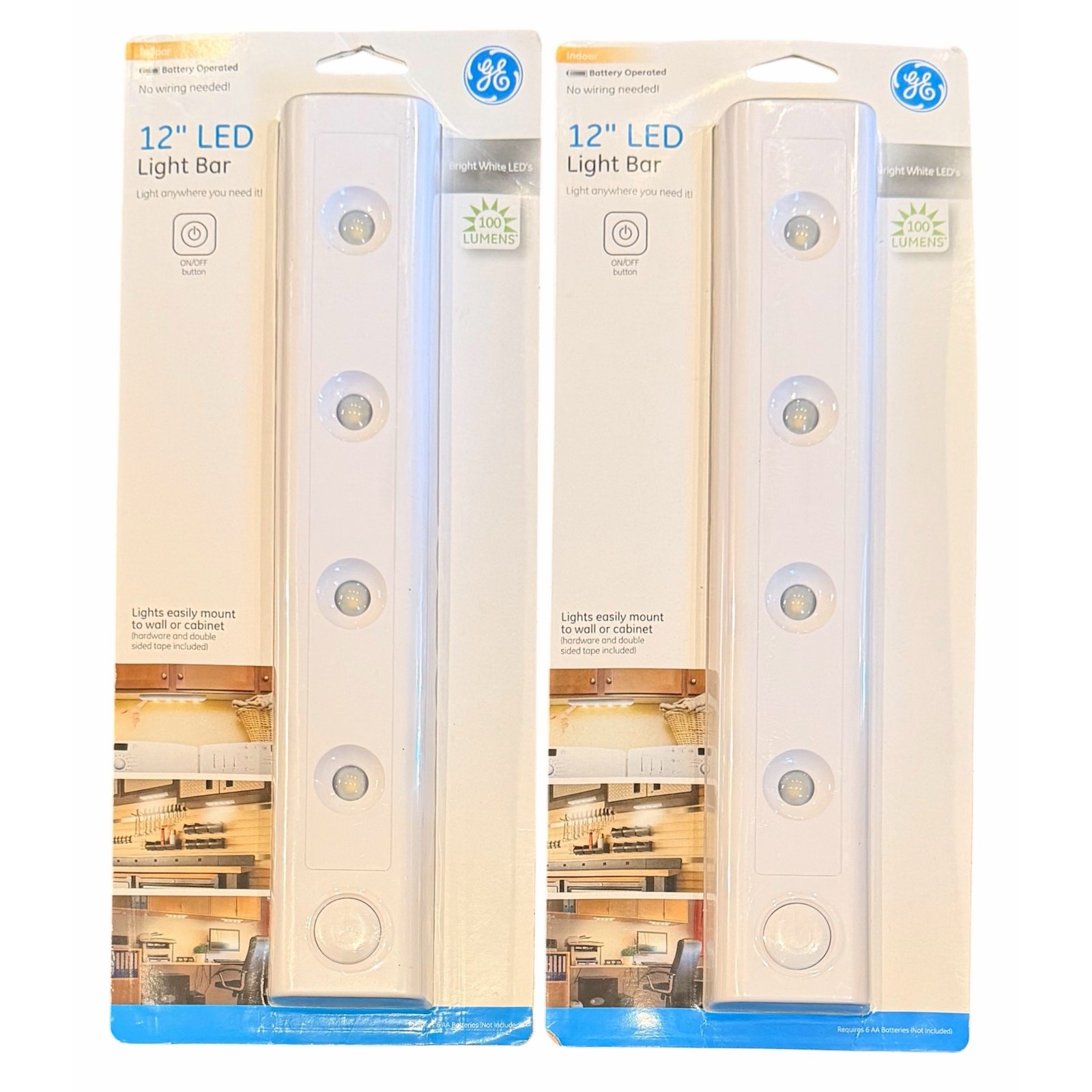 Set Of 2 GE 12-inch Wireless LED Battery-Operated Light Bar, 100 Lumens, 38557