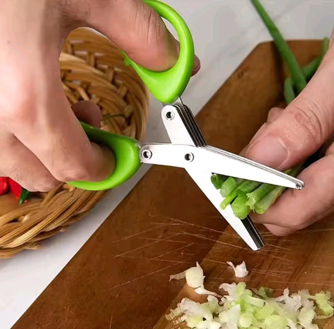Multi Functional Stainless Steel 3 Layer Kitchen Scissors Scallion Cutter Pepper
