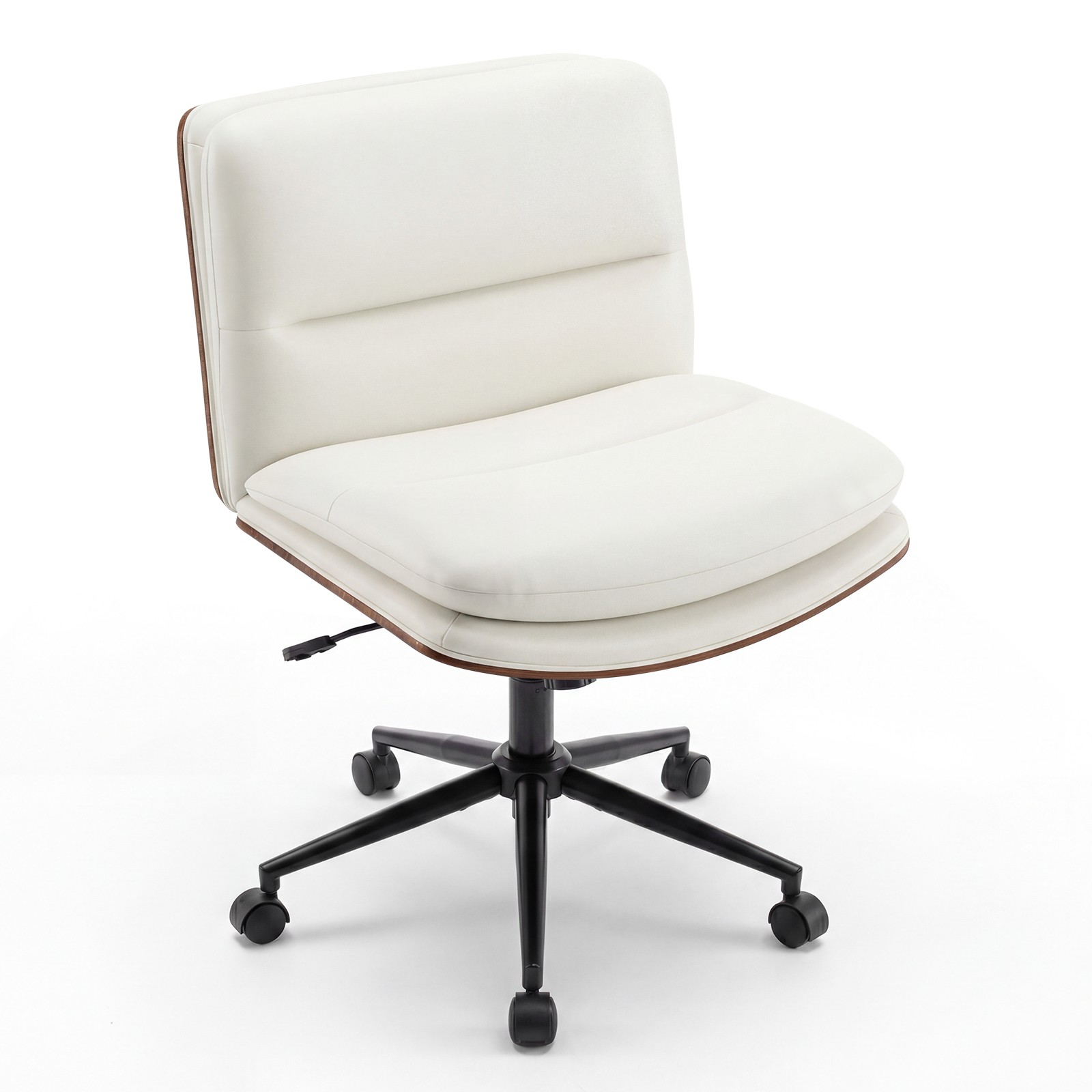 Armless Office Chair w/Wheels Curved Backrest Padded Seat Smooth Faux Leather