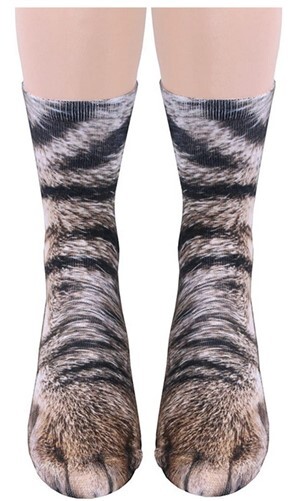 (12 Pairs) Unisex Adult Animal Paw Crew Socks - Sublimated Print - Cat Paw Socks