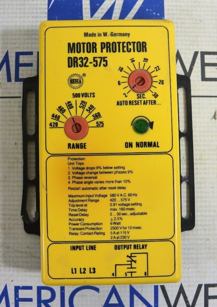 BEHA DR32-575 MOTOR PROTECTOR - USED - CHIPPED