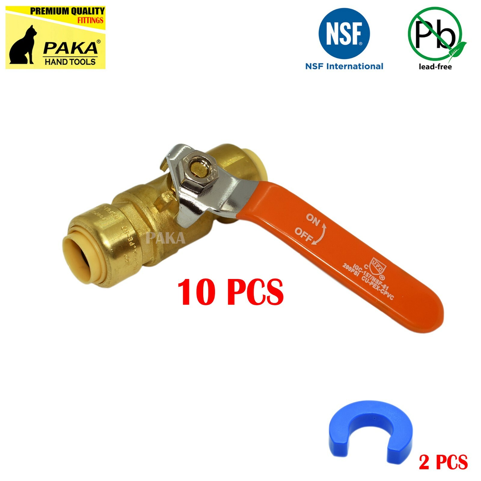 10 PCS 1/2" SHARKBITE STYLE PUSH FIT BALL VALVE - FULL PORT, LEAD FREE + 2 CLIP