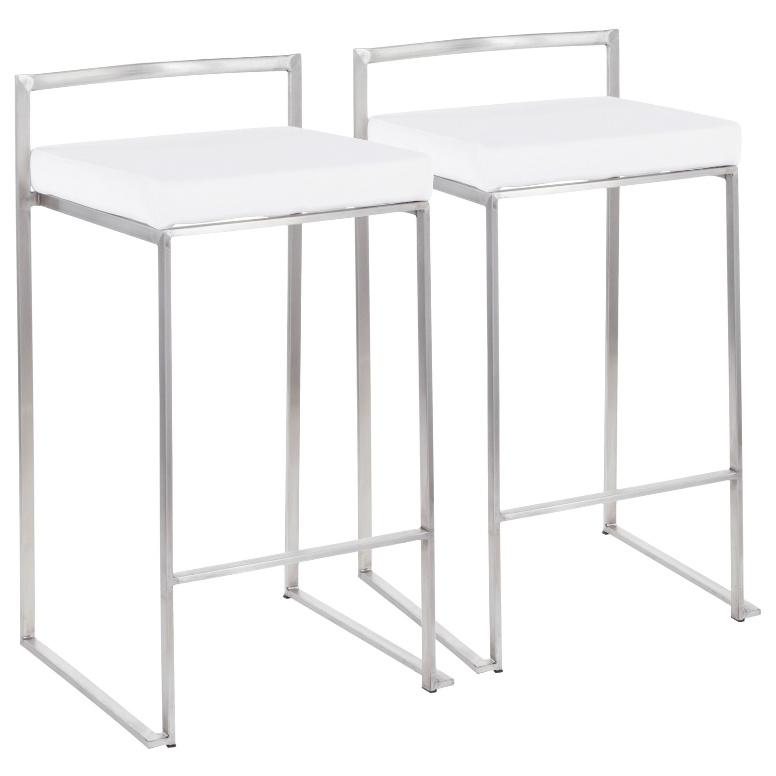 Fuji Contemporary Stackable Counter Stool in Stainless Steel with White Velvet