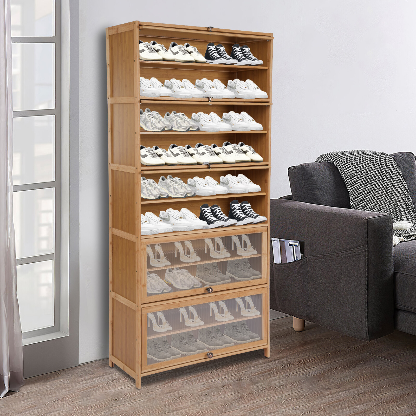 10 Tiers Shoe Storage Cabinet Foyer Porch Magnetic Door Shoes Shelf Organizer