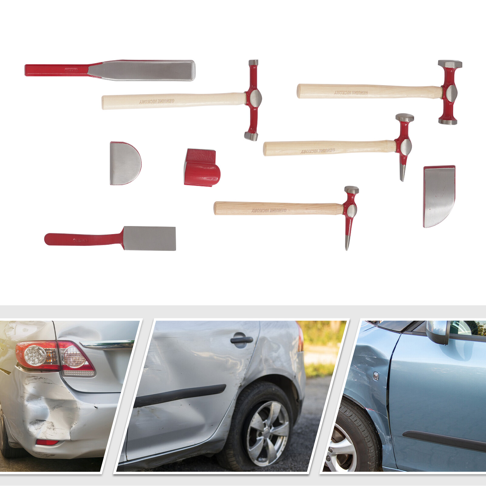 9 PCS Car Dent Removal Tool Kit, Auto Body Repair Hammer Dolly Set with Case