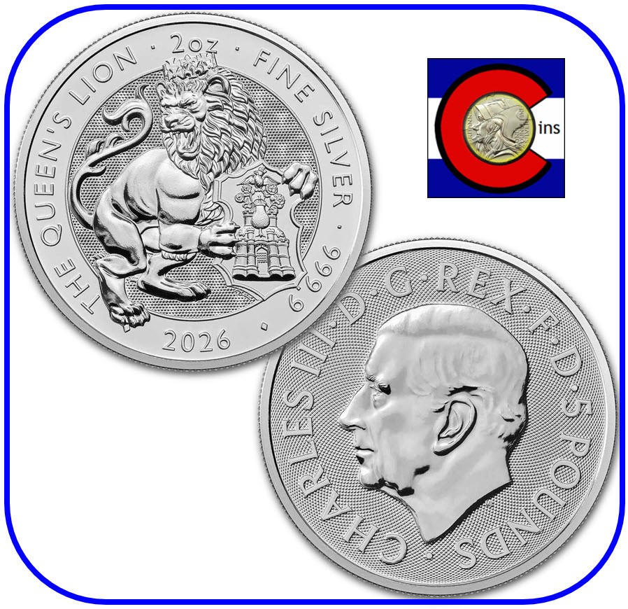 2026 Royal Tudor Beasts The Queen's Lion 2 oz 0.9999 Silver BU Coin in Capsule