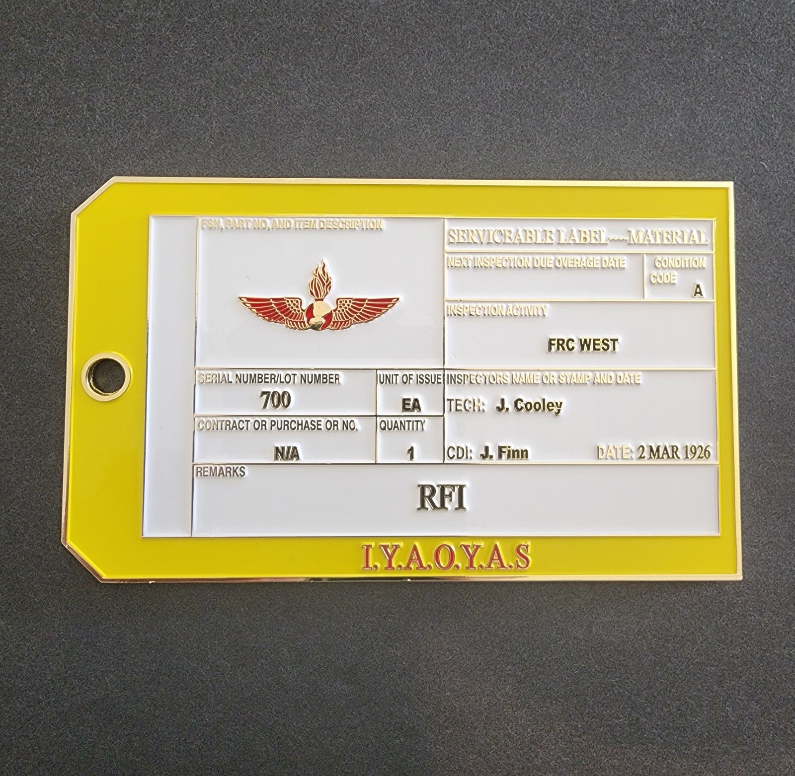 FRC West Lemoore RFI Tag Challenge Coin IYAOYAS