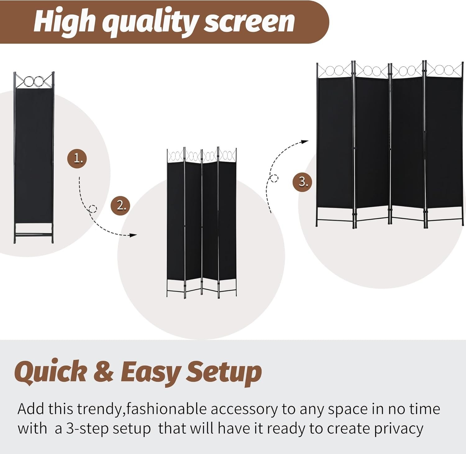 Room Divider 4 Panel Folding Screen Portable Wall Separator for Bedroom Office