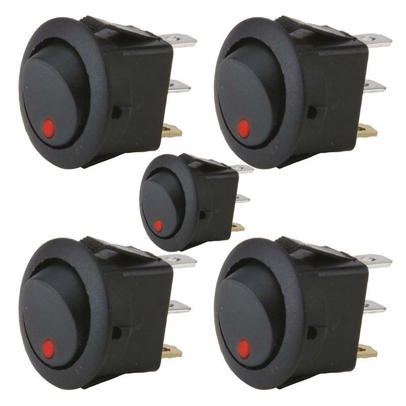 The Install Bay IBRRSR 20 Amp No Leads Round Rocker Switch with Red LED (5/pk)