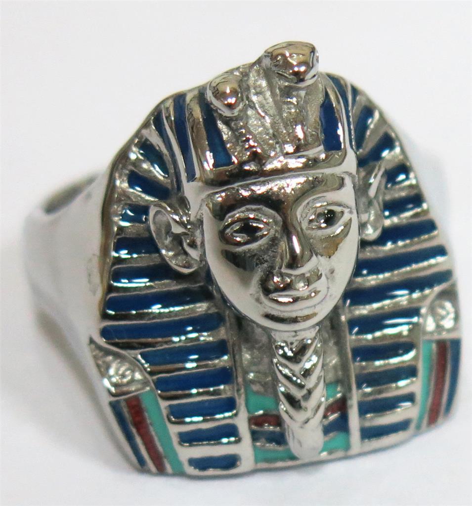 KING TUT PHARAOH STAINLESS STEEL RING size 12 silver metal S-508 unisex EGYPTIAN