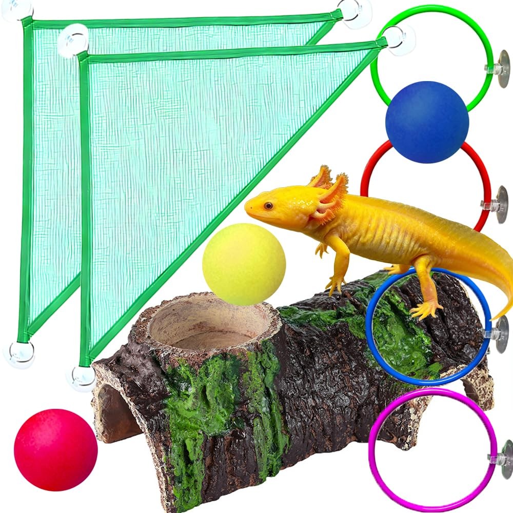 10-Piece Axolotl Habitat Enrichment Set with Hammock, Hideout, Floating Ball,...