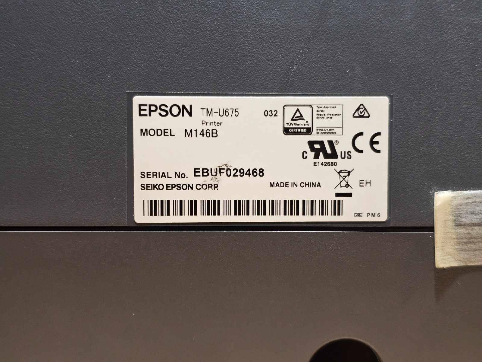 Epson TM-U675 Model M146B Receipt Printer Check Endorser USB Interface