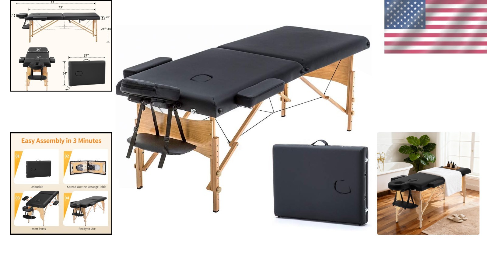 Effortless Setup: 24" Portable Massage Table with Luxurious Design Features
