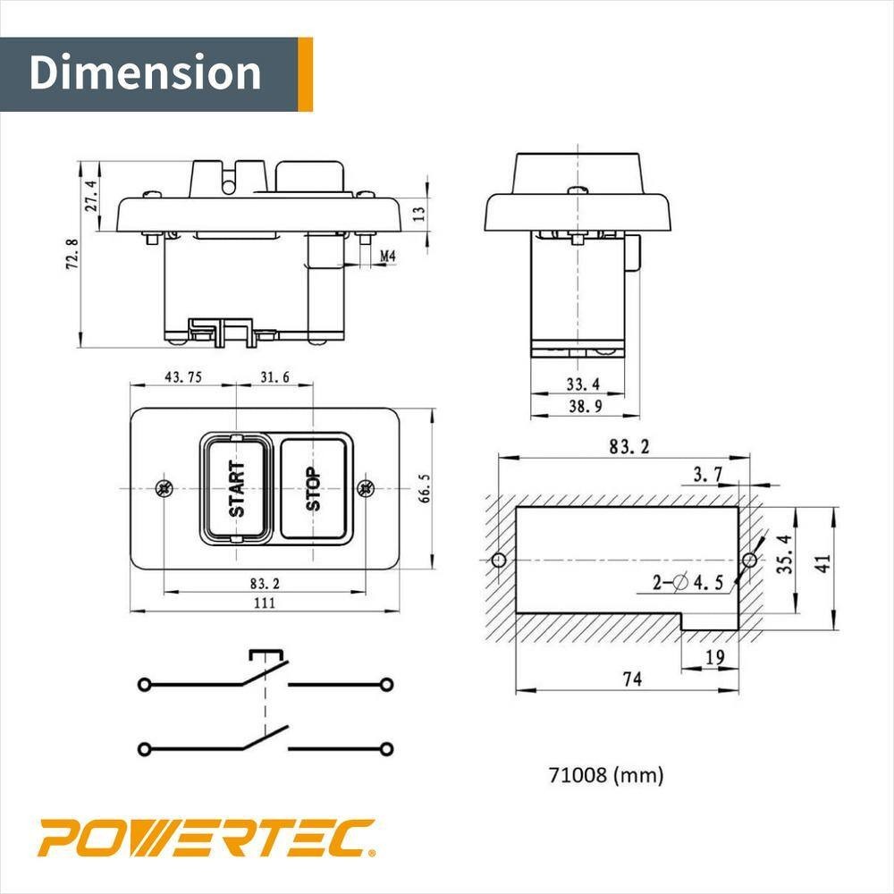 110/220V Single Phase On/Off Switch 2HP @120V / 3HP @230V Safety Push Button