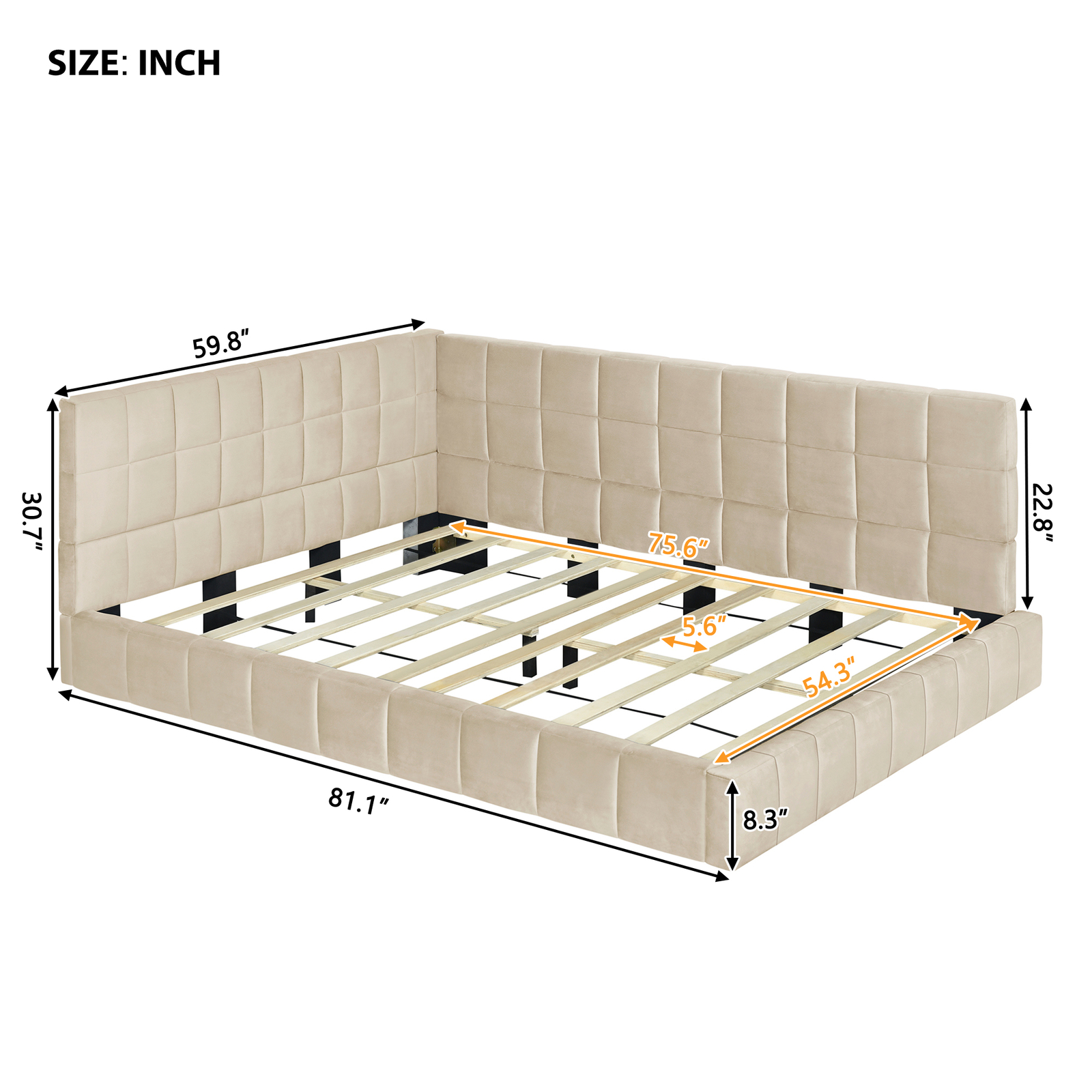 Full Size Upholstered Daybed Sofa Bed Velvet Platform Bed Wood Frame Beige NEW