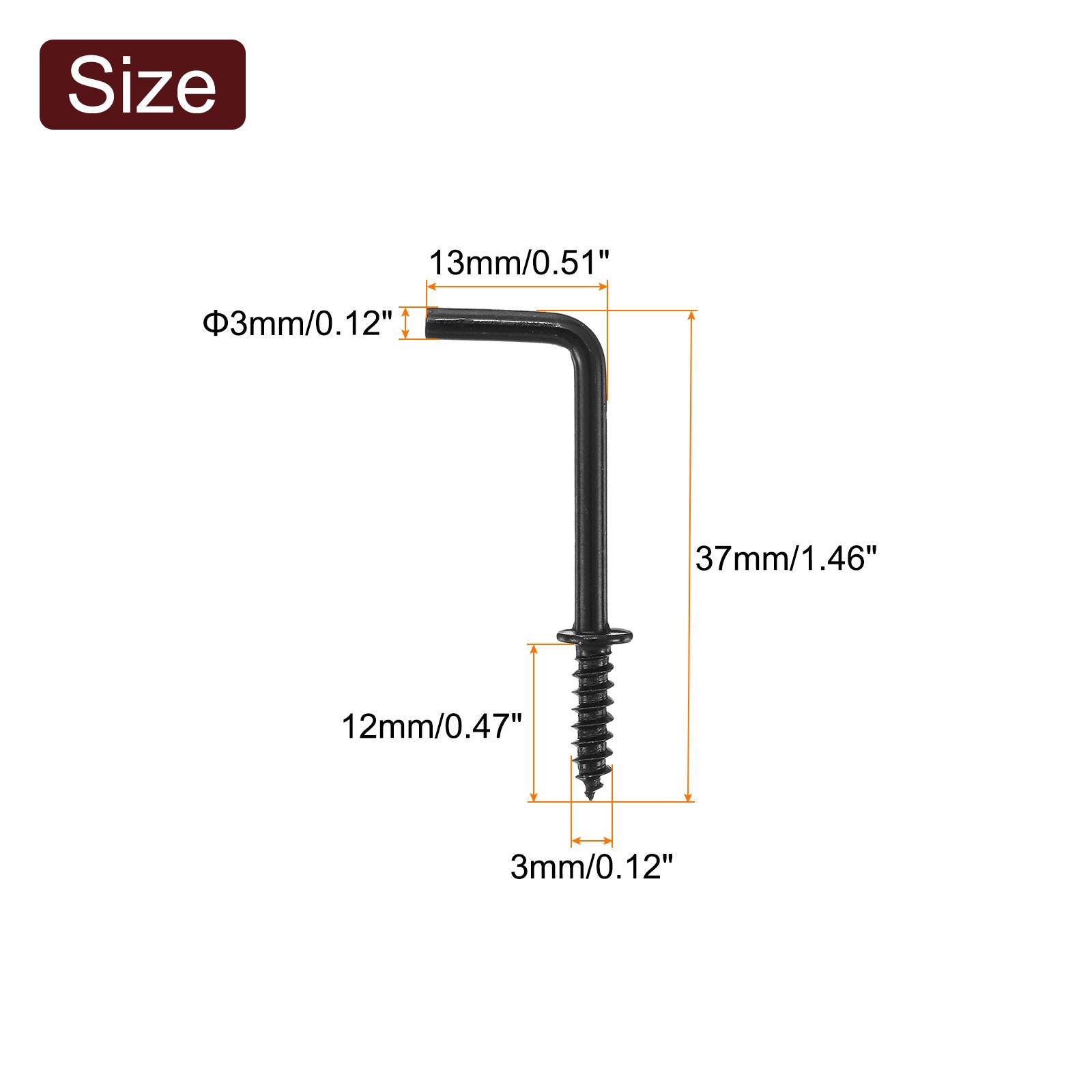 50 Pcs L Shape Hooks, 1 Inch Right Angle Screw Hooks for Hanging, Black