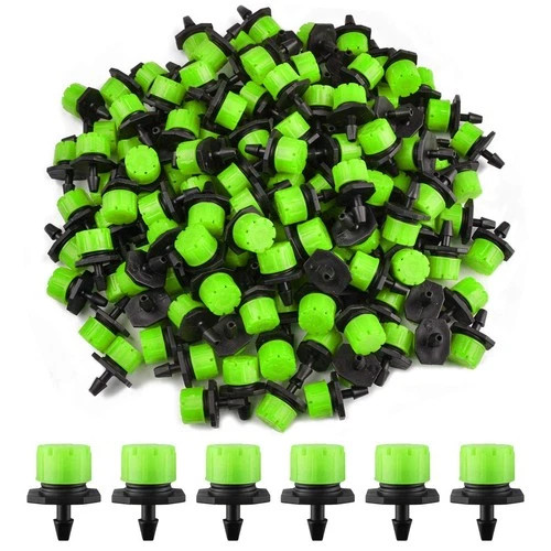200Pcs Adjustable Irrigation Drippers, 1/4 Inch Barbed Drip Emitter 360 Degree