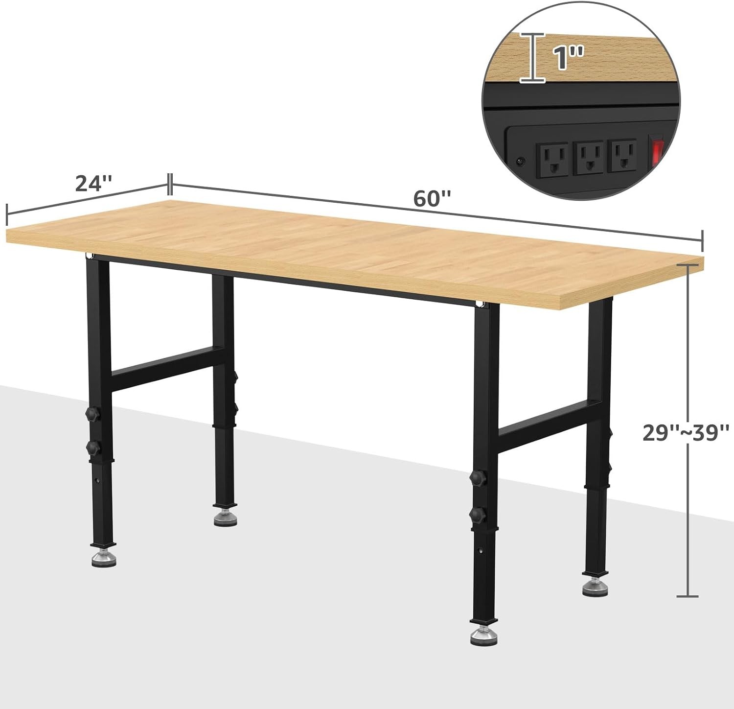 60" Adjustable Workbench,Heavy-Duty Work Table,3000 LBS Load Capacity