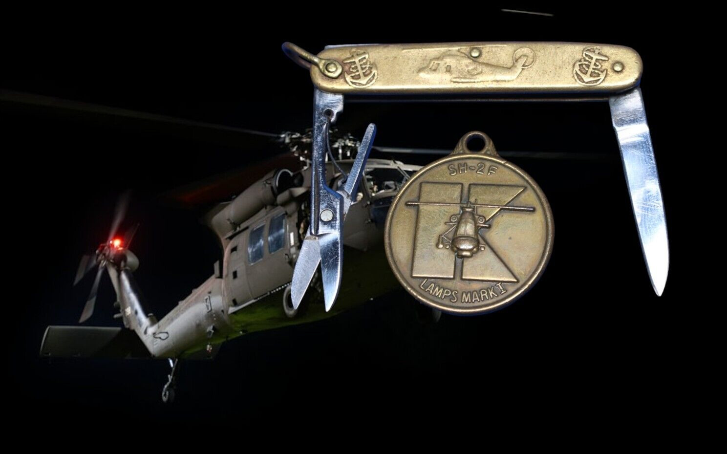RARE US NAVY Seasprite Helicopter-Kaman Aerospace SH-2F Lamps Mark I medal knife