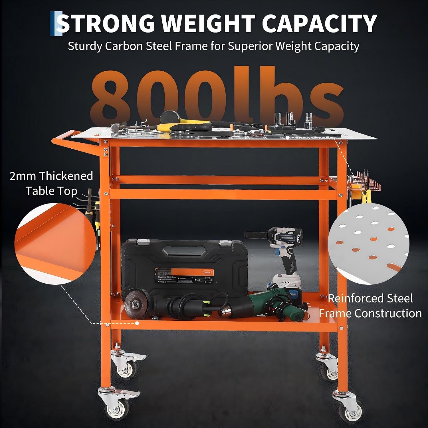 800LBS 36x24in Mobile Welding Table Steel Workbench with Storage Tray & Hooks