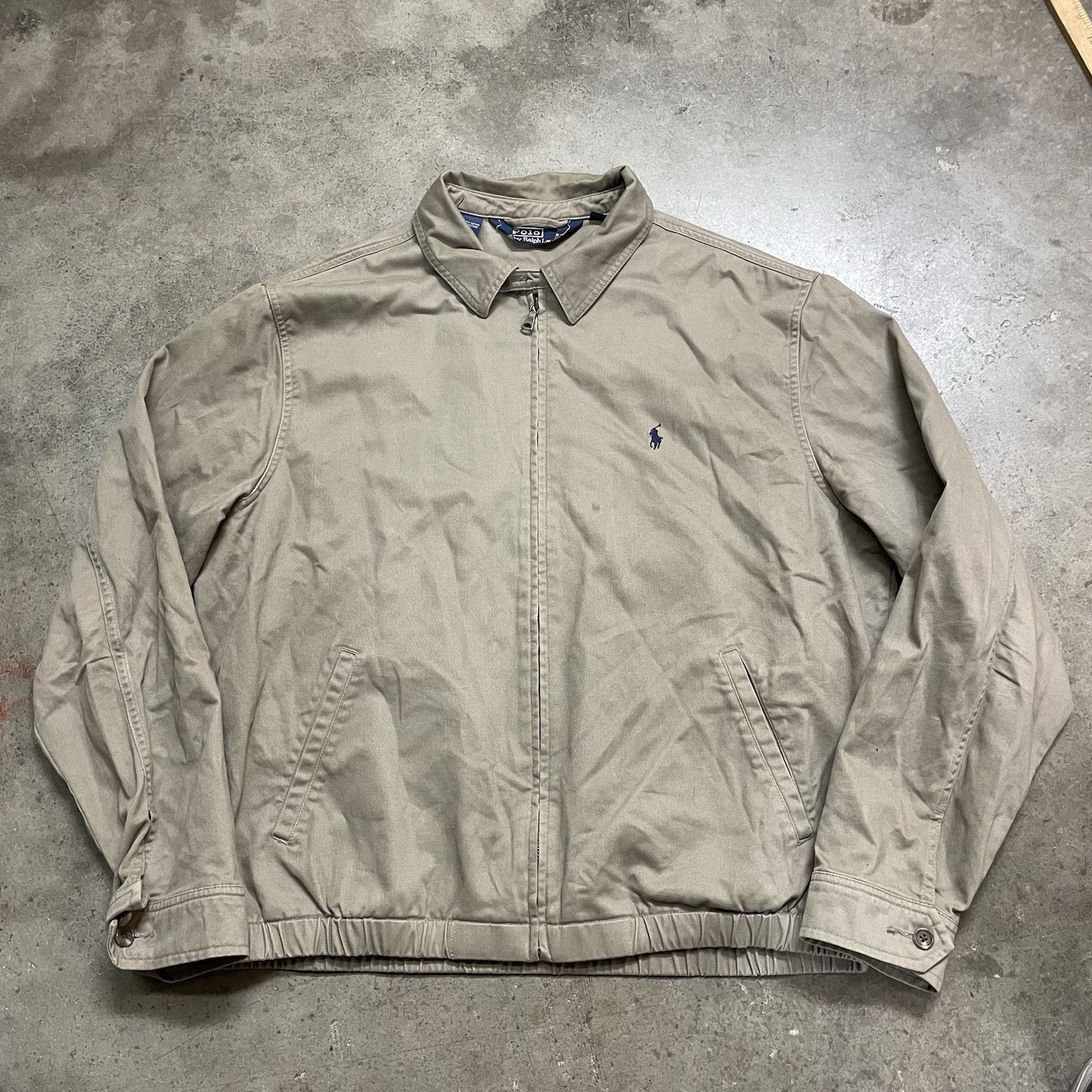 Polo Ralph Lauren Harrington Jacket Mens Large Tan Khaki Cotton Zip Windbreaker