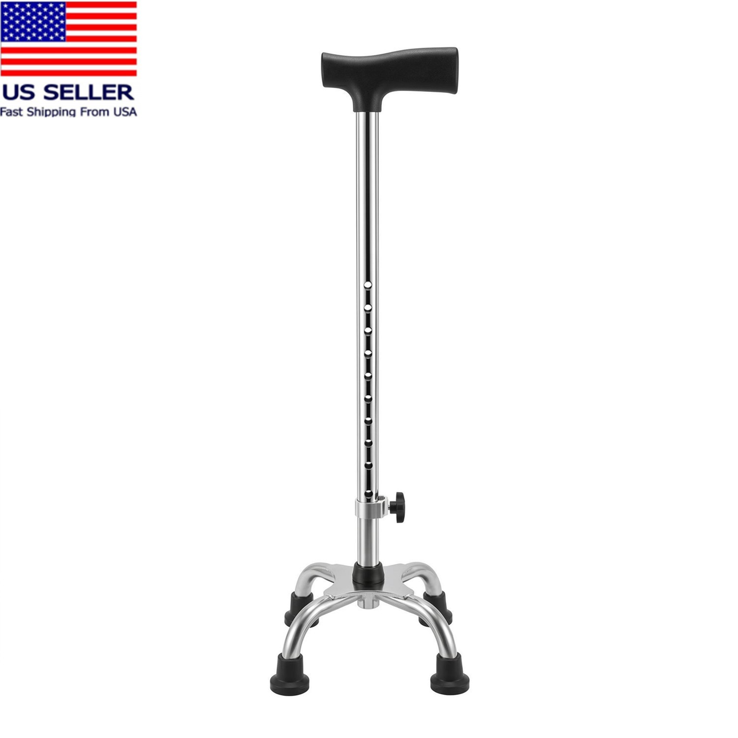 Self-Standing Large Base Quad Cane for Stability– Adjustable Height Walking Cane