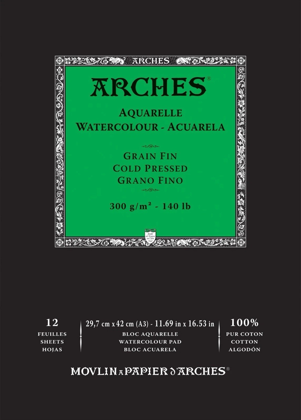 (3 Pack) Arches Aquarelle Cold Pressed Watercolor Pad 11.69"x16.53" A1795094 New