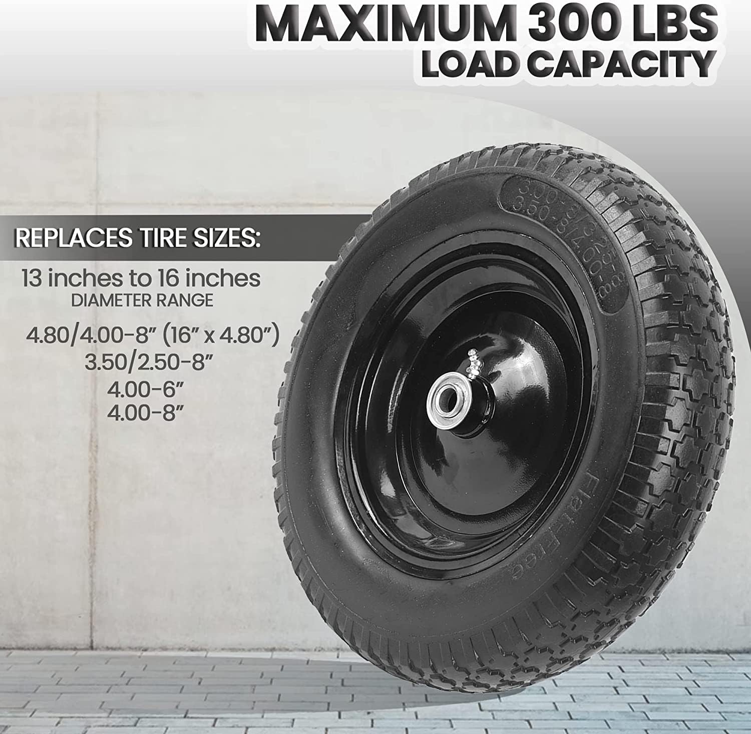 (2-PACK) 4.80/4.00-8" Flat Free Tire and Wheel - Universal Fit 14.5" Solid