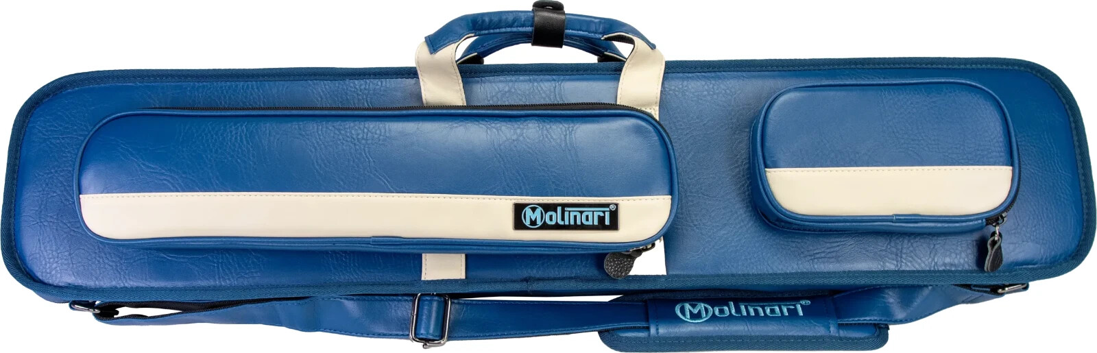 Molinari® Retro 3x6 Professional Pool Cue Case. Blue/Beige