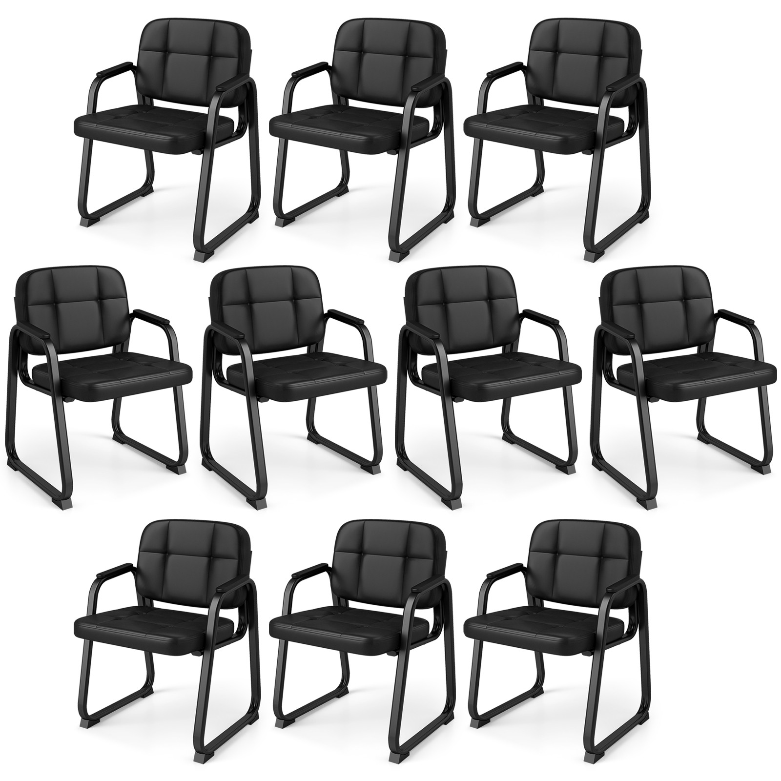 10PCS Leather Office Reception Chairs with Padded Armrests Sled Base Metal Frame