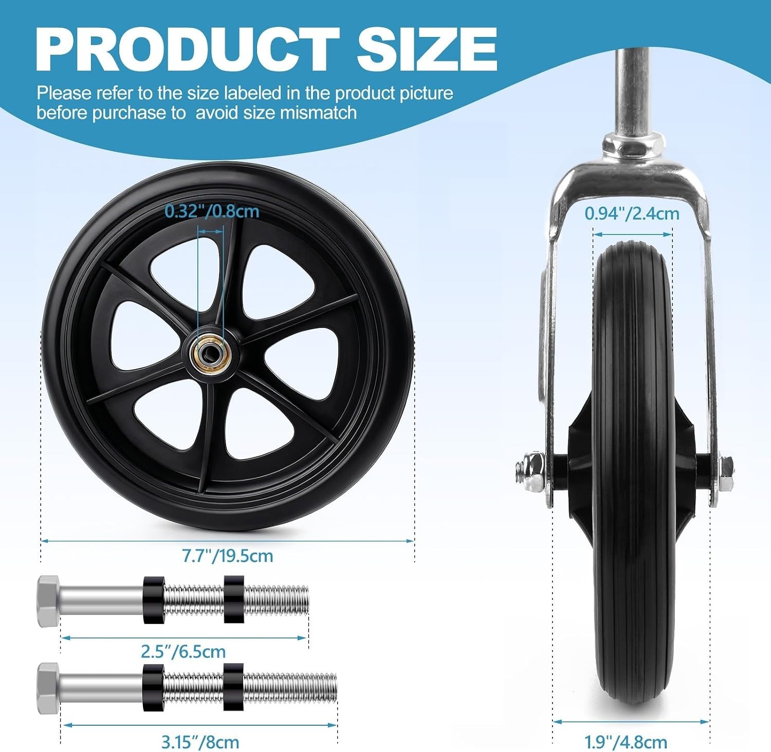Heavy Duty 8 Inch Replacement Wheels for Wheelchairs & Rollators - Easy Install
