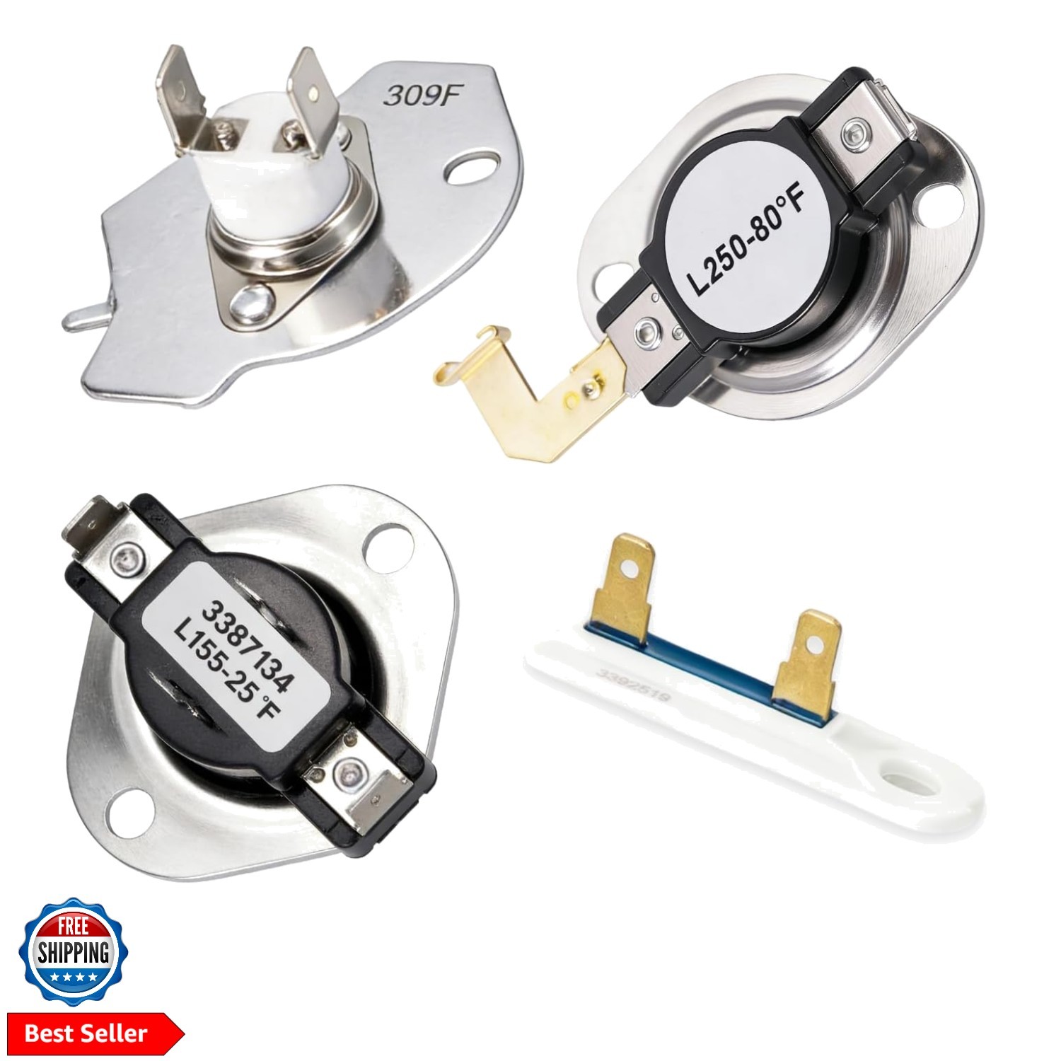 4 in 1 Kit, Cycling Thermostat, 3392519 Thermal Fuse, 3977393 Thermal Cutoff ...