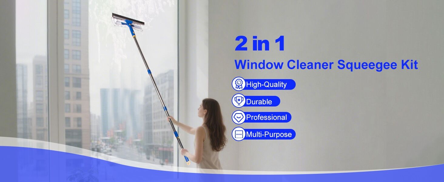 60" Window Squeegee Cleaner 2 in 1 Window Cleaning Tool Kit Window Washing Kit