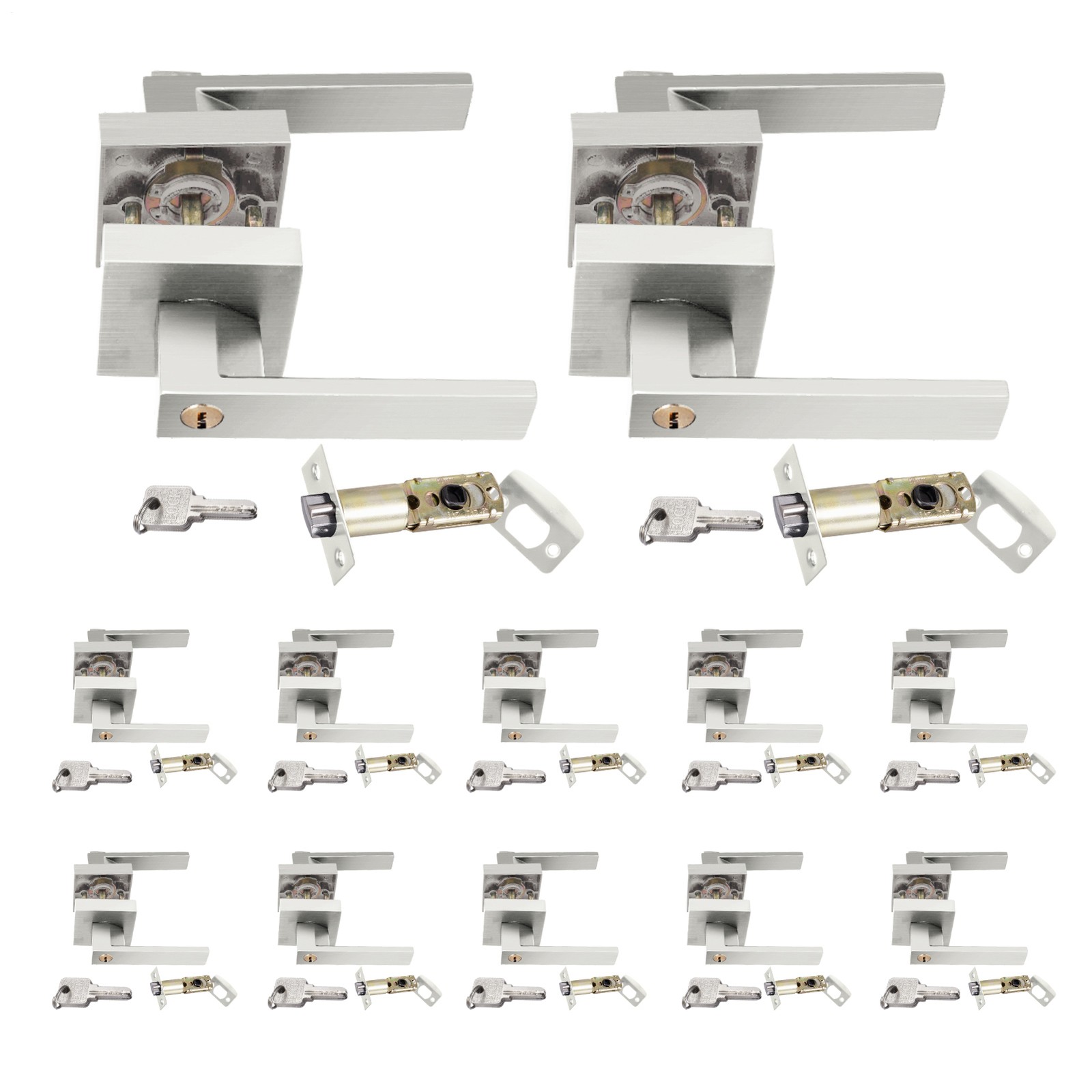 12pcs Silver Square Door Lever Handle Privacy Passage Interior Lock